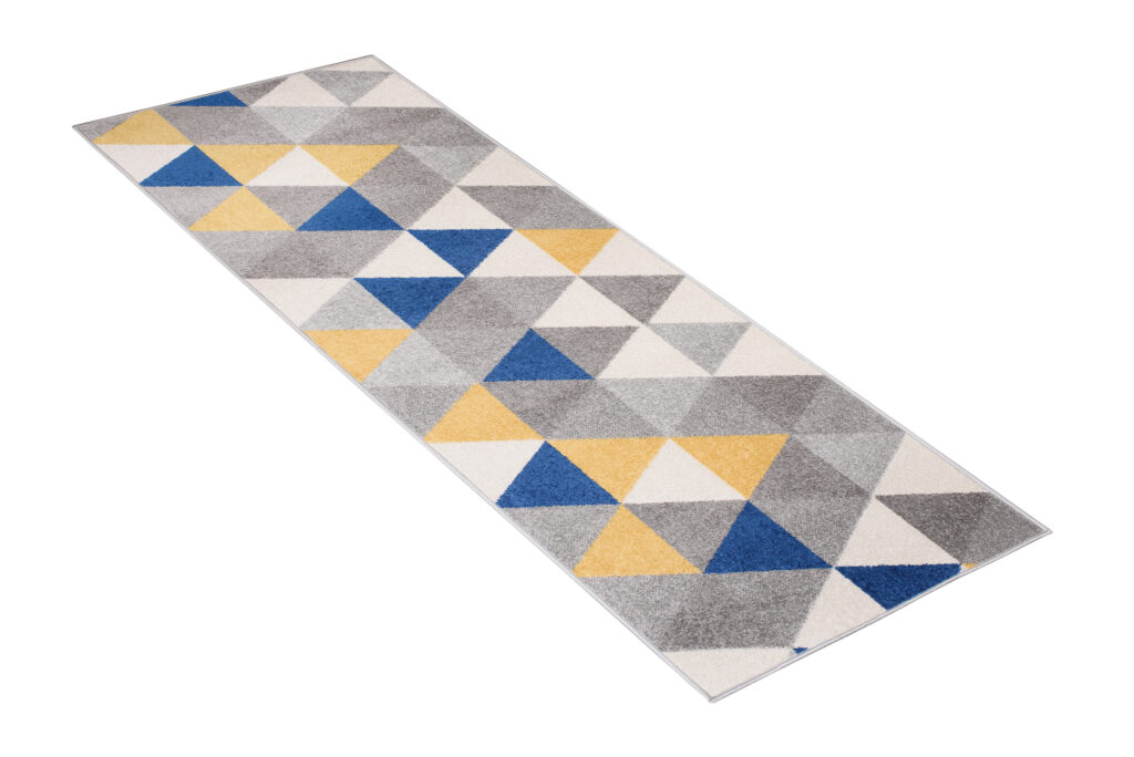 Loper Lazur Grijs Geel Blauw Driehoeken