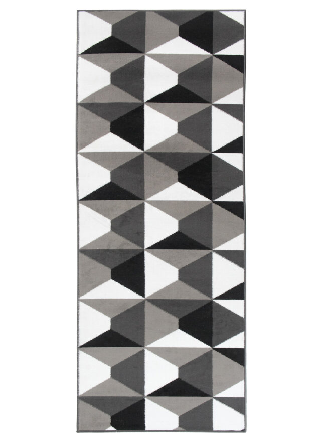 Loper Maya Grijs Zwart Geometrisch Vierkanten