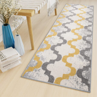 Loper Lazur Grijs Geel Trellis