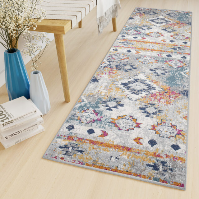 Loper Lazur Grijs Veelkleurig Boho