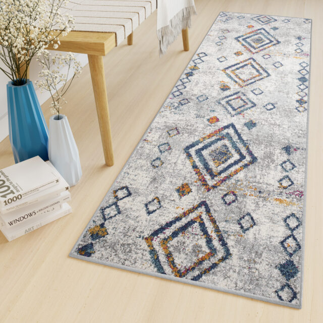 Loper Lazur Grijs Geometrisch