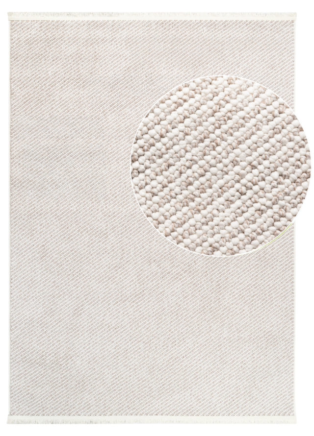 Vloerkleed Agra Beige met Witte Franjes
