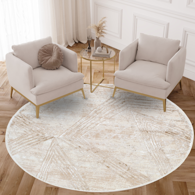 Vloerkleed Crystal Rond Cream Bruin Gevlekte Lijnen