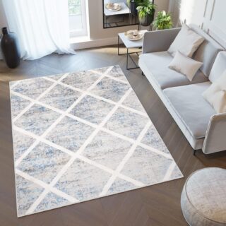 Vloerkleed Valley Grijs Blauw Geometrisch Geruit