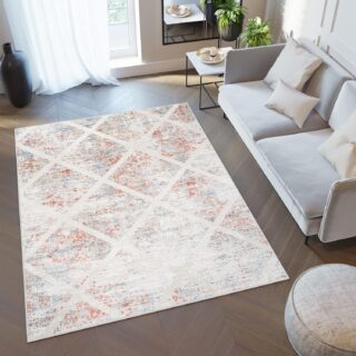 Vloerkleed Valley Grijs Zalmkleurig Geometrisch Geruit