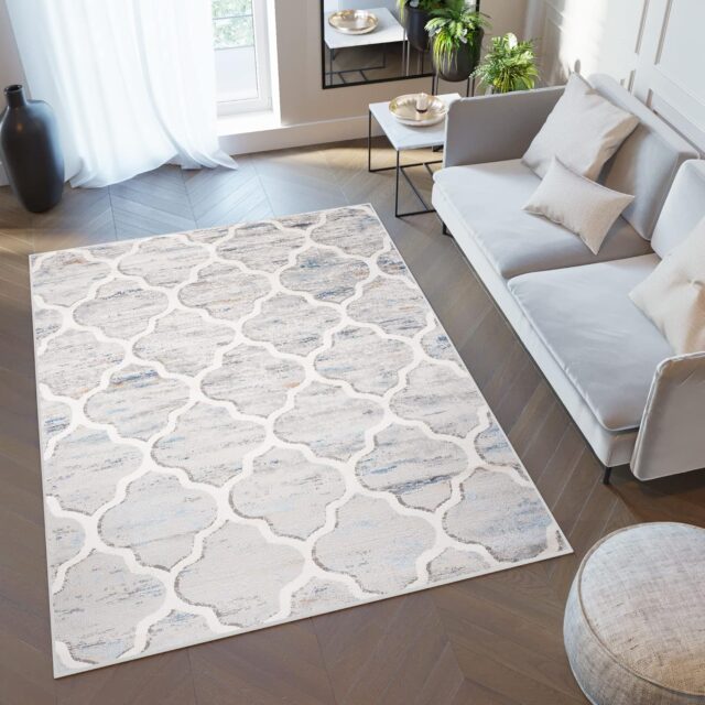 Vloerkleed Valley Grijs Blauw Marokkaanse Trellis