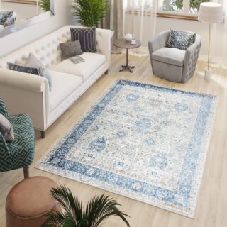 Vloerkleed Valley Grijs Blauw Ornamenten Vintage