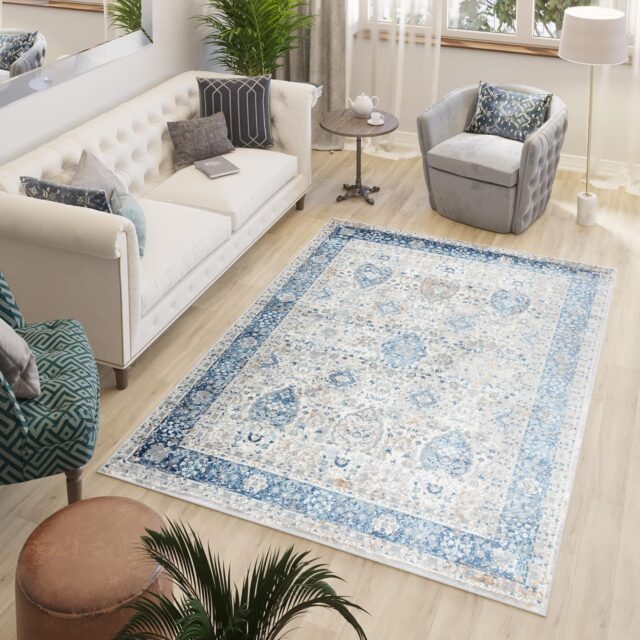 Vloerkleed Valley Grijs Blauw Ornamenten Vintage