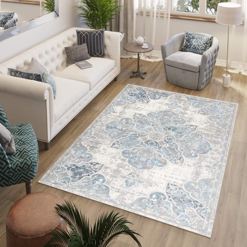 Vloerkleed Valley Grijs Blauw Vintage Gebloemd