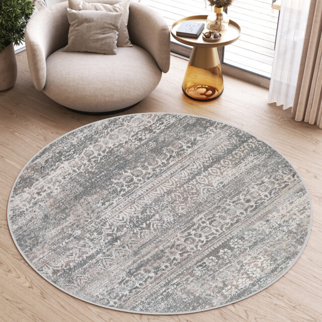 Vloerkleed Valley Rond Grijs Vintage Gebloemd