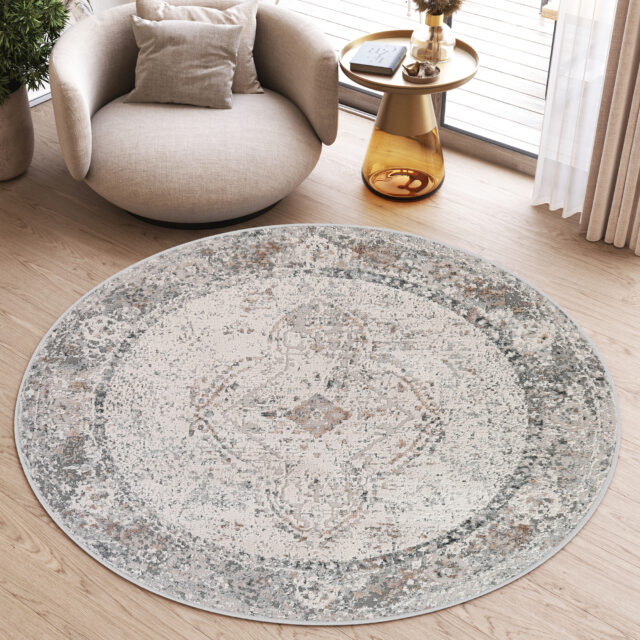 Vloerkleed Valley Rond Grijs Ornamenten Vintage