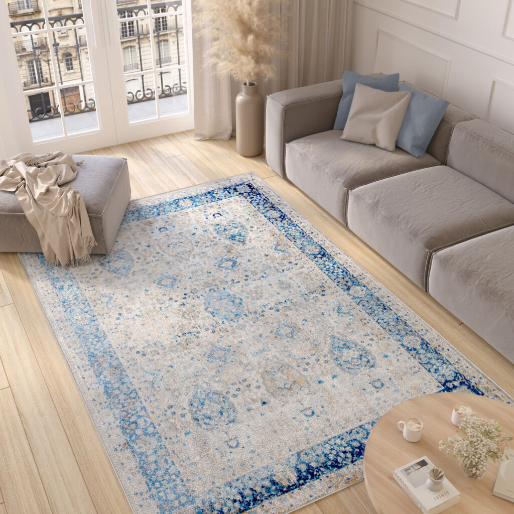 Vloerkleed Valley Grijs Blauw Ornamenten Vintage