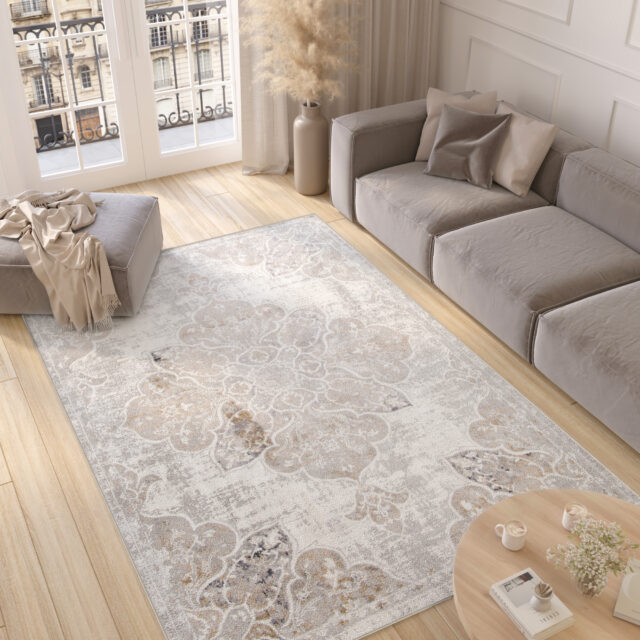 Vloerkleed Valley Grijs Beige Vintage Gebloemd