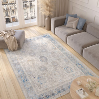 Vloerkleed Valley Grijs Blauw Vintage Frame