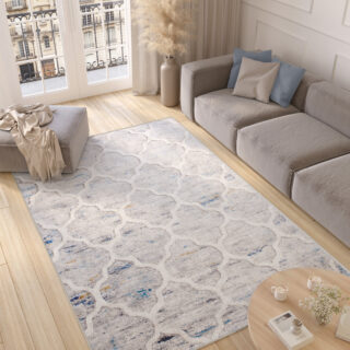 Vloerkleed Valley Grijs Blauw Marokkaanse Trellis