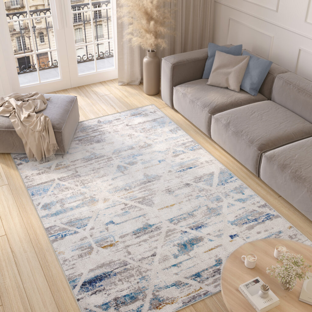 Vloerkleed Valley Grijs Blauw Geometrisch Gewreven