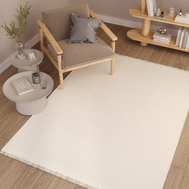 Vloerkleed Agra Creme Modern met Franjes