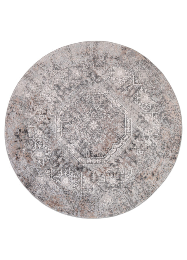 Vloerkleed Valley Rond Grijs Beige Vintage Ornamenten
