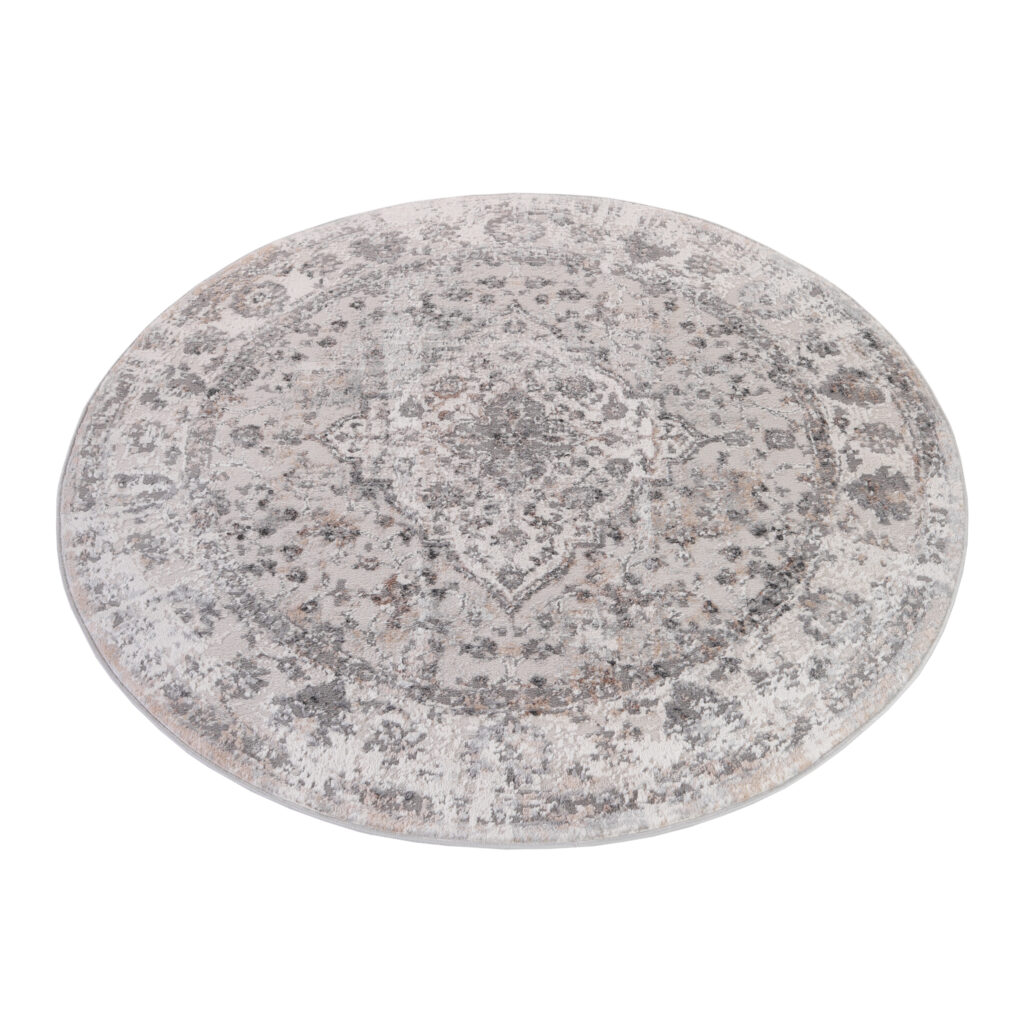 Vloerkleed Valley Rond Donker Grijs Vintage Frame