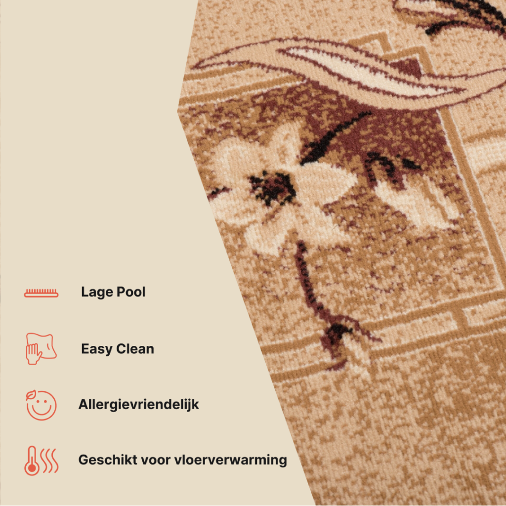 Vloerkleed Atlas Beige Bruin Klassiek Gebloemd