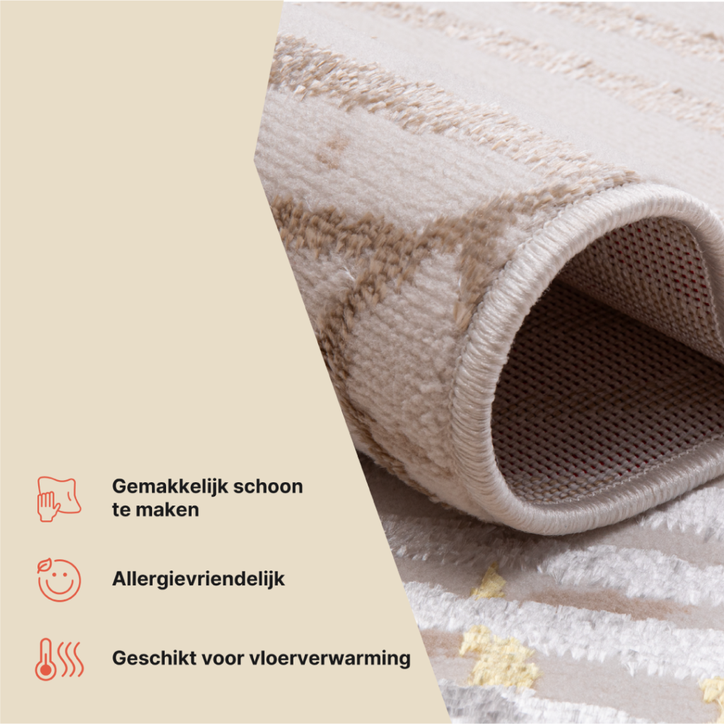 Vloerkleed Crystal Groen Goud Crème Bladeren 3D Effect