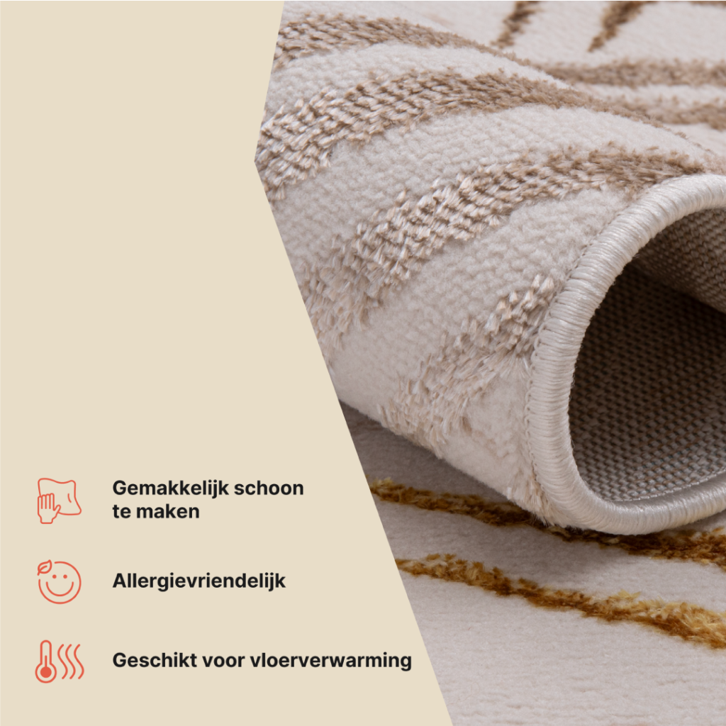 Vloerkleed Crystal Gold Bruin Creme Bladeren 3D Effect