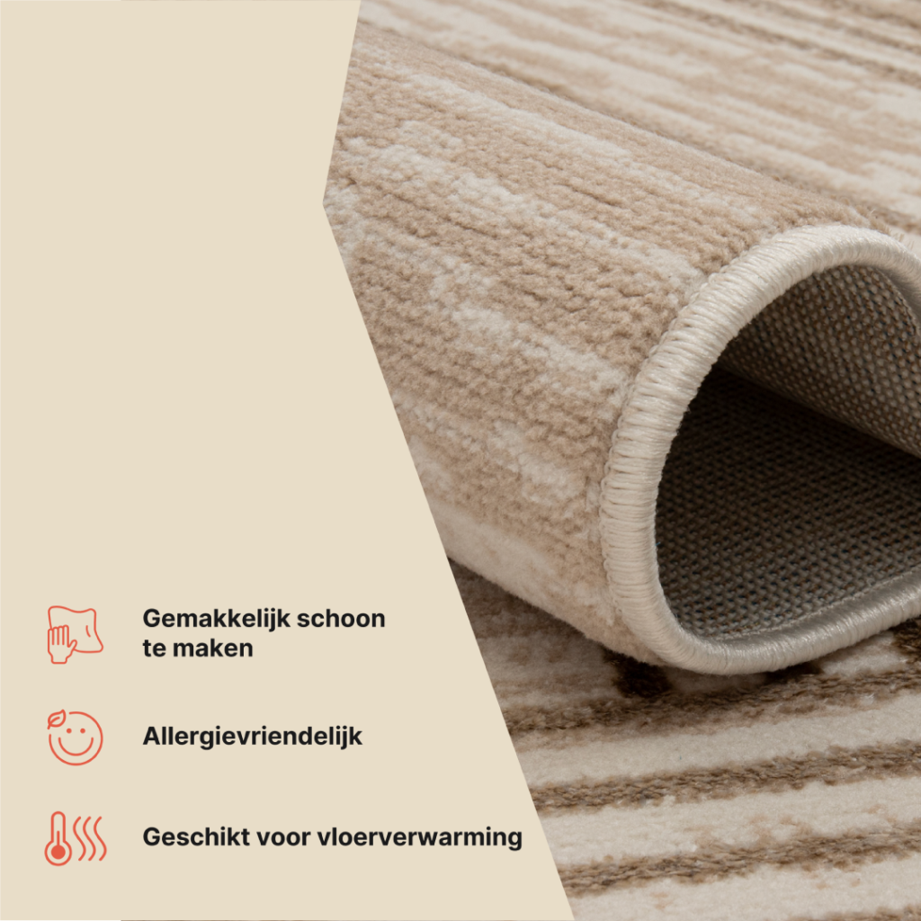 Vloerkleed Crystal Bruin Beige Cream Strepen 3D Effect