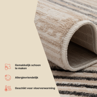 Vloerkleed Crystal Grijs Beige Crème Strepen 3D Effect