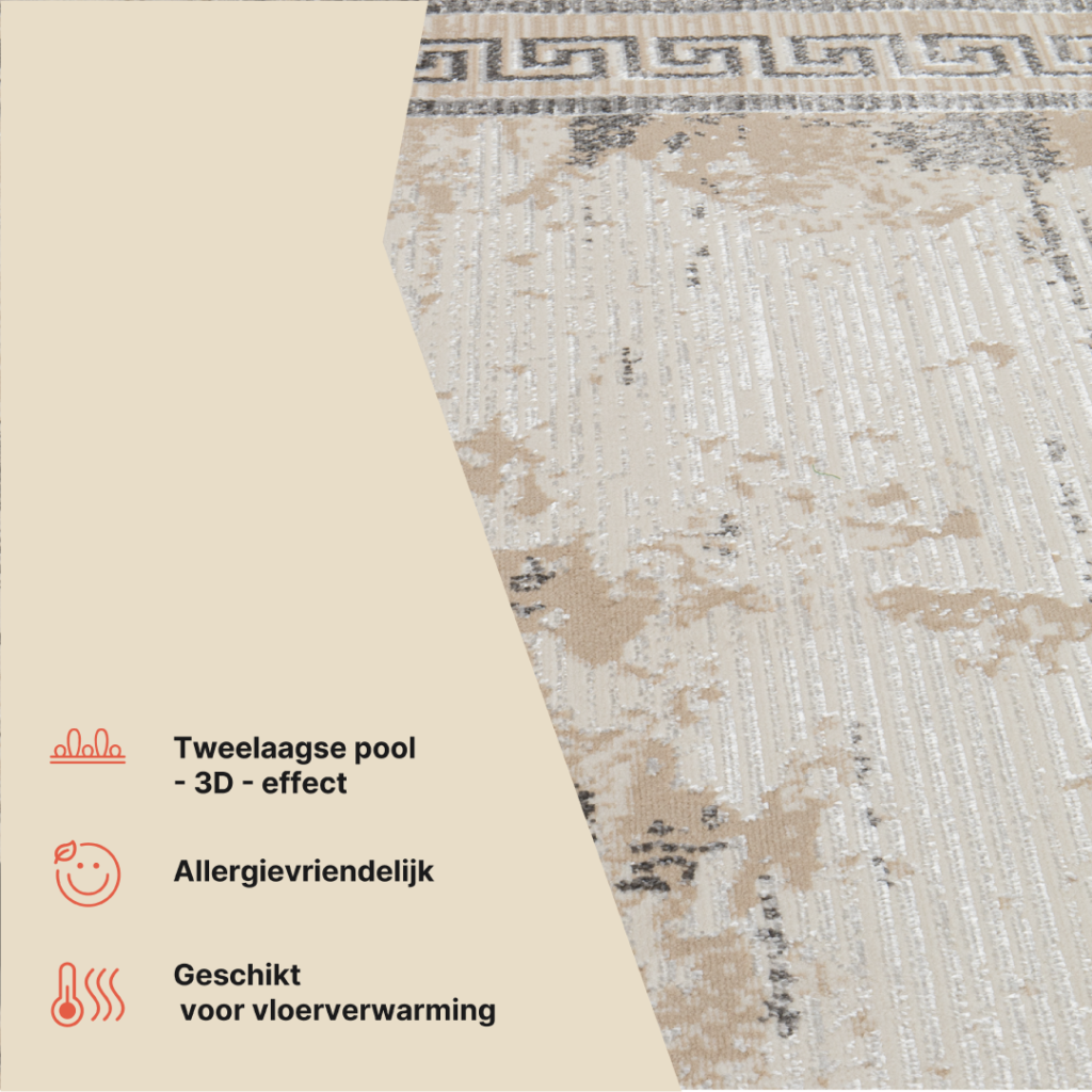Vloerkleed Ares Grijs Beige Frame Gezaagd