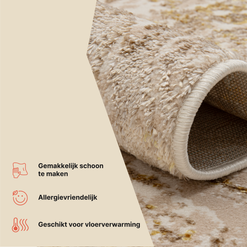 Vloerkleed Crystal Beige Goud Crème Marmer 3D Effect