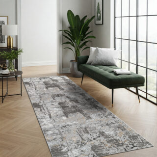 Loper Crystal Donkergrijs Beige Abstract