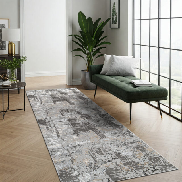 Loper Crystal Donkergrijs Beige Abstract
