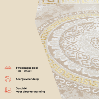 Vloerkleed Ares Goudkleur Beige Ornamenten Medaillon