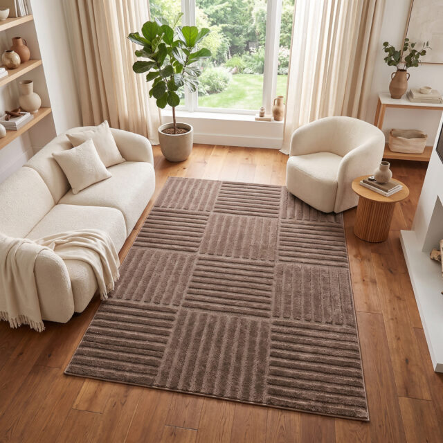 Vloerkleed Relievo 3D Taupe Gestreept
