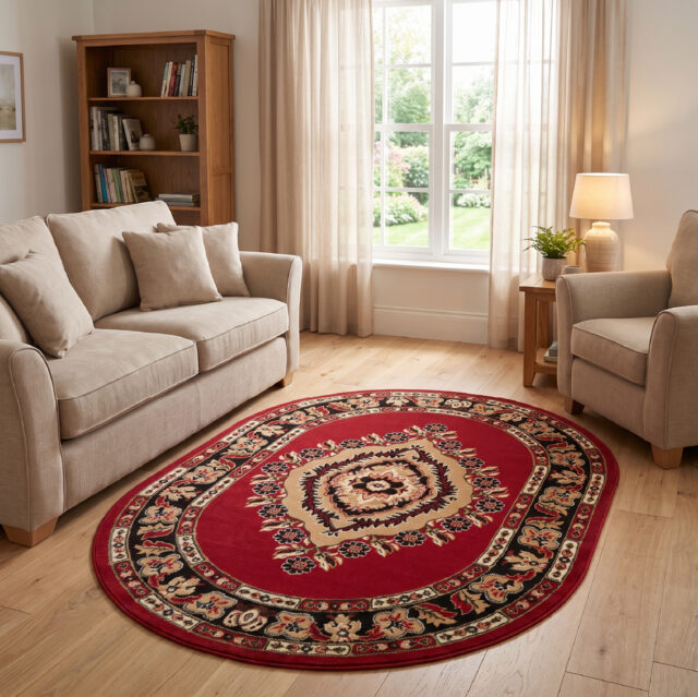 Vloerkleed Atlas Ovaal met Rood Beige Ornament