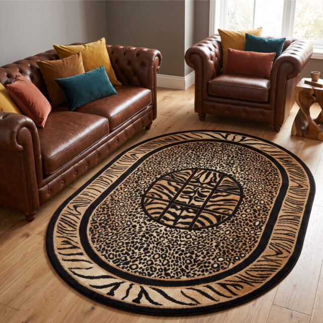 Vloerkleed Atlas Ovaal Zwart Bruin Dierenprint Safari