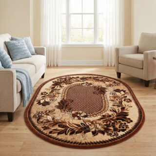 Vloerkleed Atlas Ovaal Beige Bruin Bloemenmotief