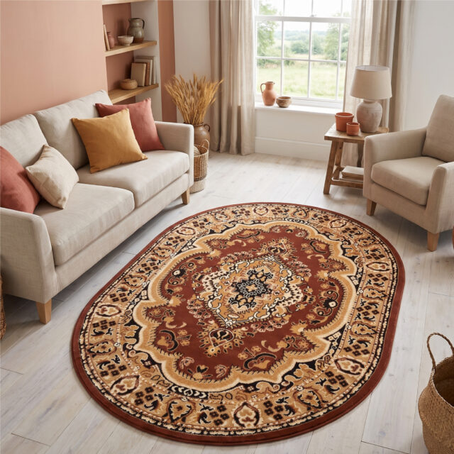 Vloerkleed Atlas Ovaal Klassiek Beige Bruin Ornament