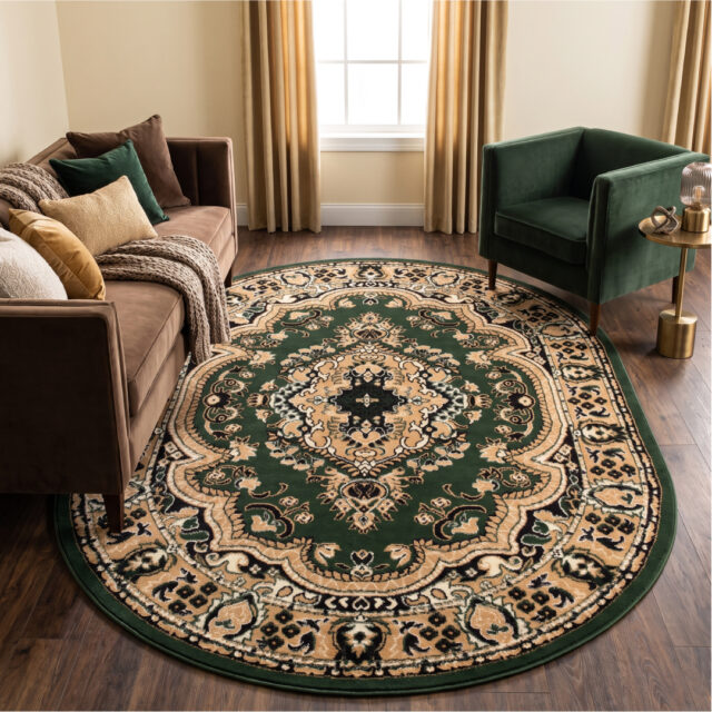 Vloerkleed Atlas Ovaal Klassiek Beige Groen Ornament