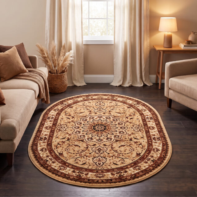 Vloerkleed Atlas Ovaal Lichtbeige Ornament