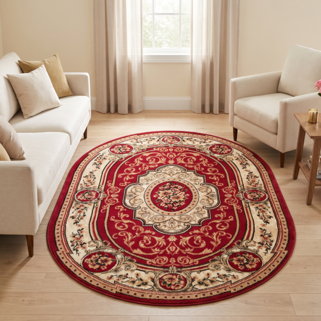 Vloerkleed Atlas Ovaal Klassiek Rood Beige Ornament