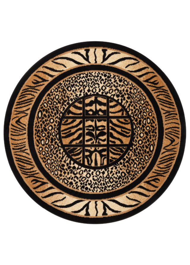Vloerkleed Atlas Rond Zwart Bruin Dierenprint Safari