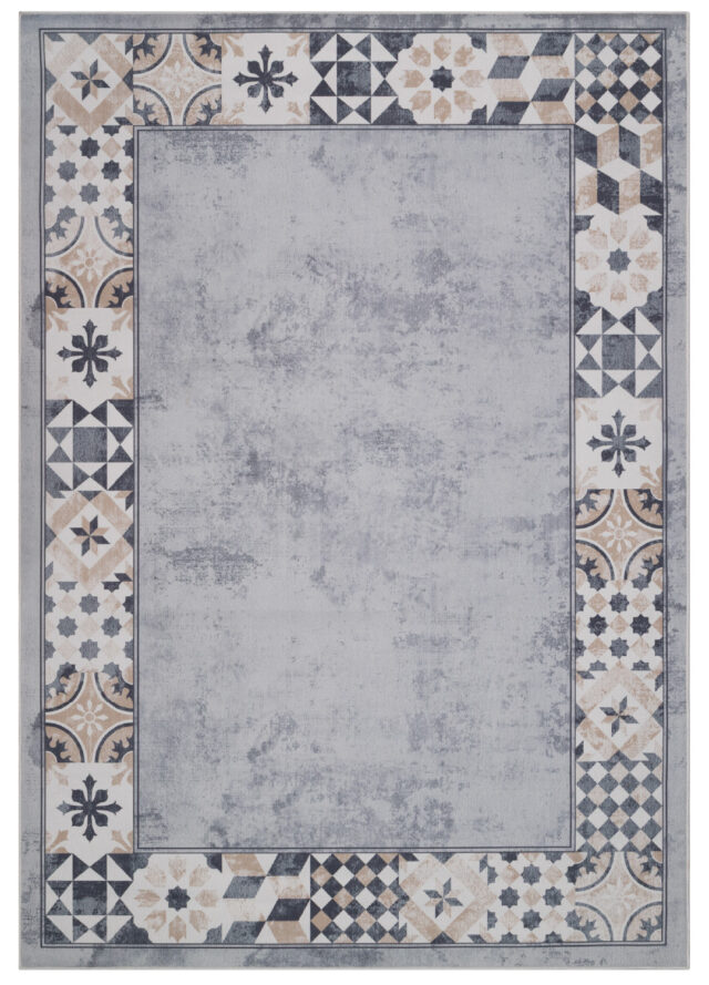 Vloerkleed Nora Grijs Beige Rand Antislip