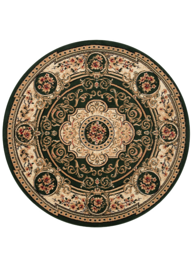 Vloerkleed Atlas Rond Klassiek Groen Beige Ornament