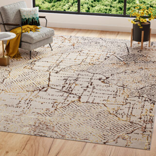 Vloerkleed Golden Creme Goudkleur Patchwork