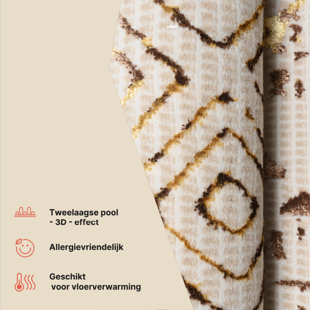 Vloerkleed Golden Creme Goudkleur Patchwork