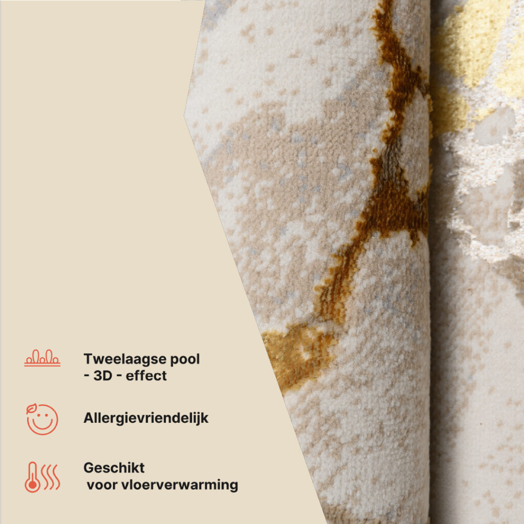Vloerkleed Golden Creme Goudkleur Abstract Lijnen