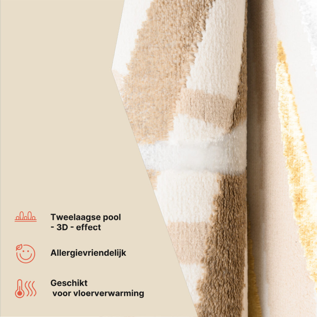 Vloerkleed Golden Creme Goudkleur Beige Bladeren