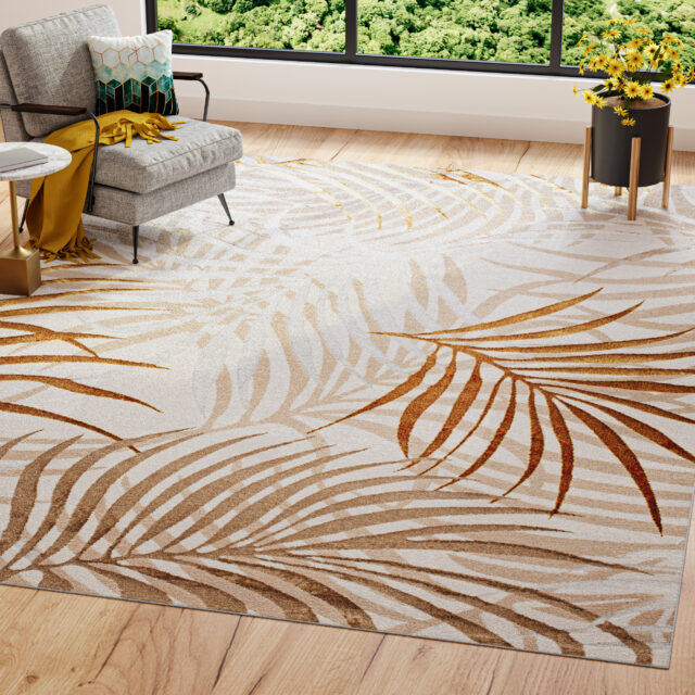 Vloerkleed Golden Creme Goudkleur Beige Bladeren