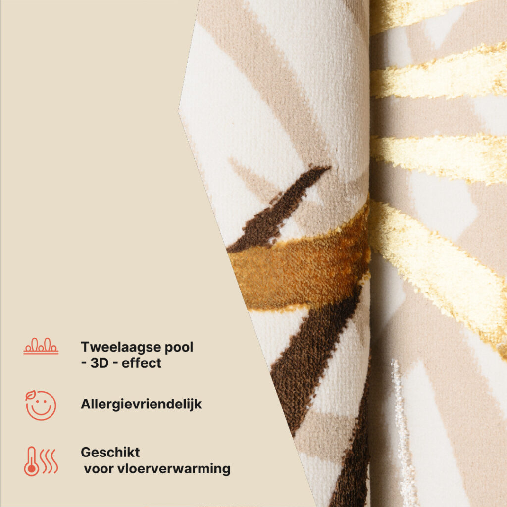 Vloerkleed Golden Creme Bruin Goudkleur Bladeren